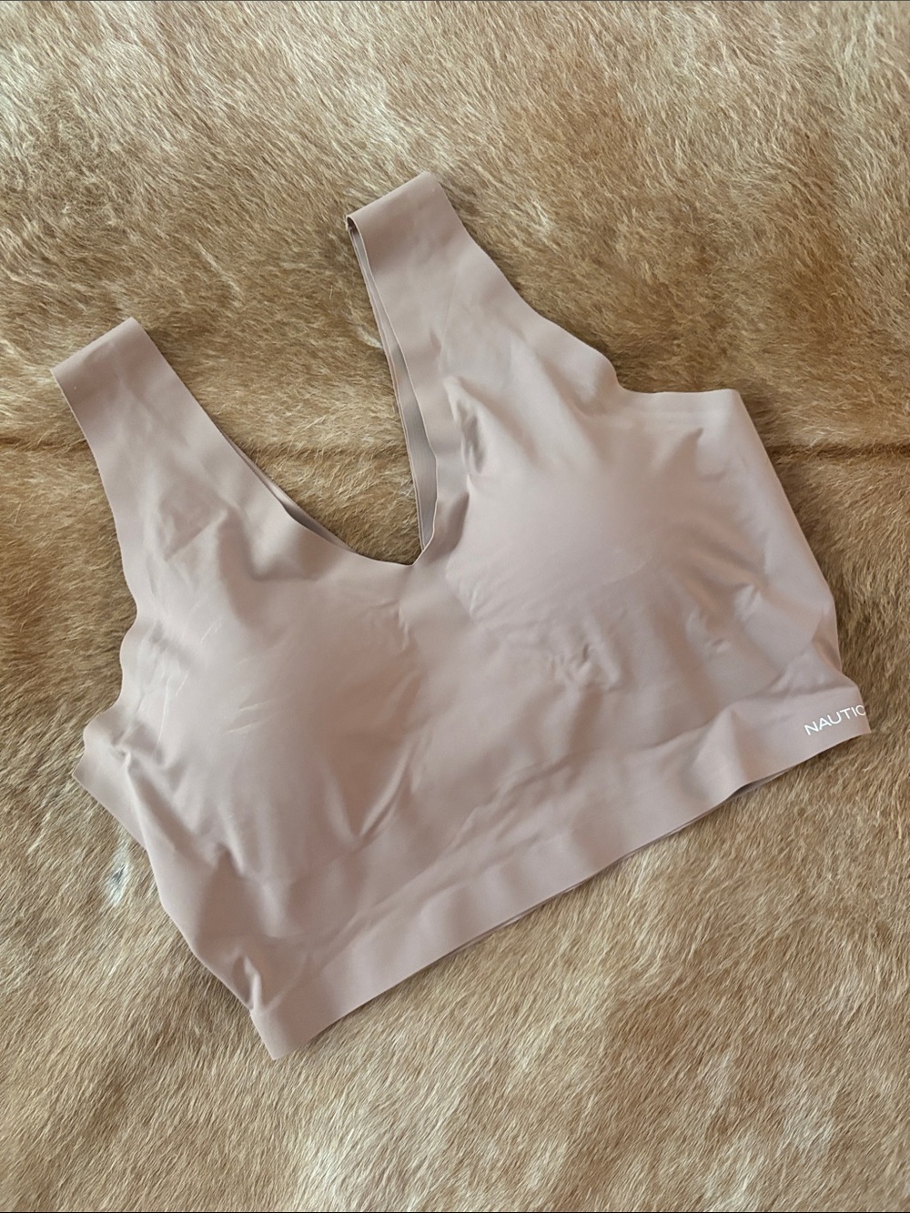 Nautica Light Taupe Seamless V‑Neck Sports Bra